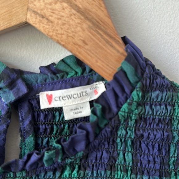 Crewcuts by J Crew Long Sleeved blue green tartan ruffle collar smocked dress 5 - Picture 2 of 7